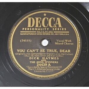 78 Pop DICK HAYMES You Can't Be True, Dear / Nature Boy DECCA 24439 V+